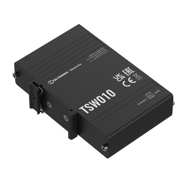 Teltonika TSW010 DIN Rail Ethernet Switch, 5x Ethernet Ports with speeds of up to 100 Mbps, Integrated DIN Rail Bracket, Plug and Play, PSU excluded - Image 3