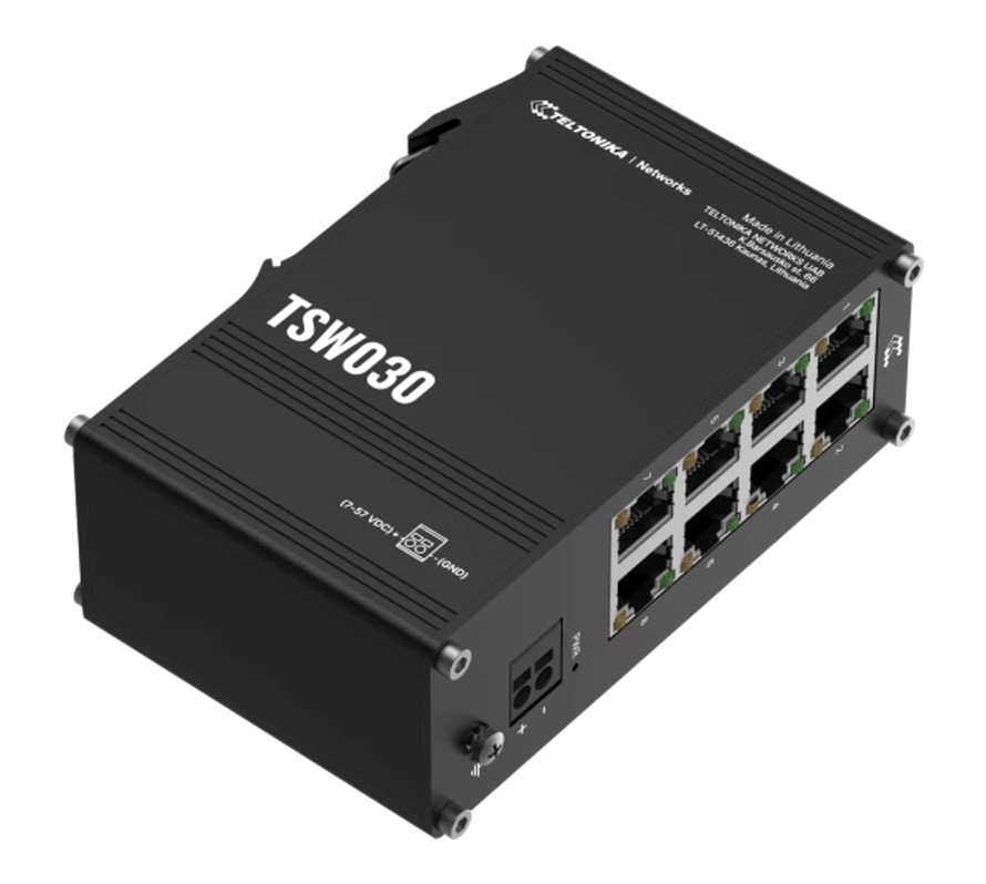 Teltonika TSW030 8-PORT ETHERNET SWITCH, 2-PIN Power Input, 10/100 Mbps,Integreated DIN Rail (Plug&Play Deployment), Supports auto MDI/MDIX crossover - Image 3