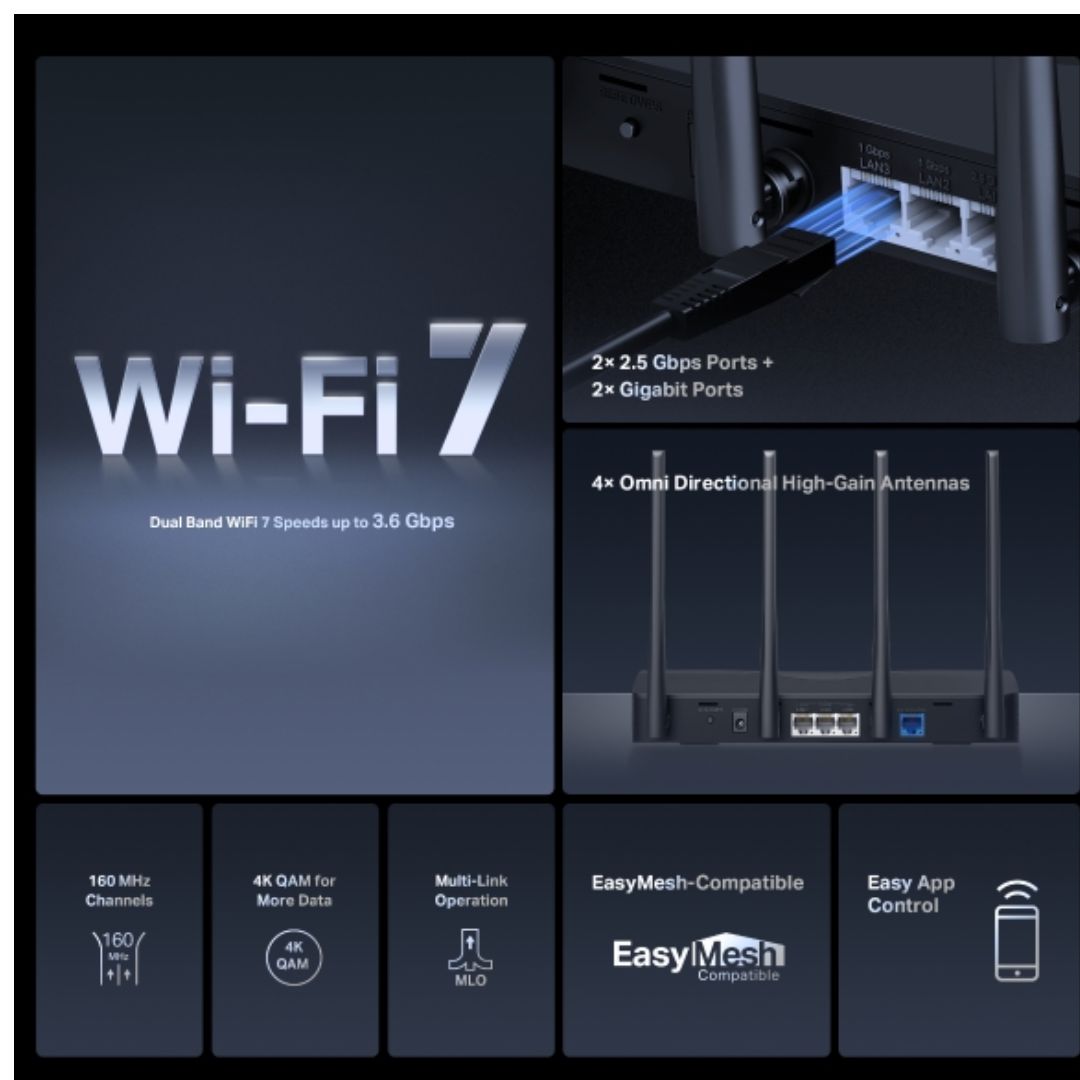 Mercusys MR27BE BE3600 Dual Band Wi-Fi 7 Router (WIFI7) 688 Mbps at 2.4GHz, 2880 Mbps at 5GHz - Image 4