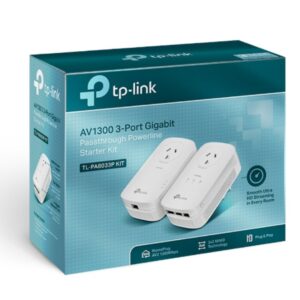 TP-Link TL-PA8033P KIT AV1300 Passthrough Powerline KIT, Qualcomm, 3 Gigabit Ports, 1300Mbps Powerline, 2*2 MIMO,  HomePlug AV2, New PLC Utility, Twin