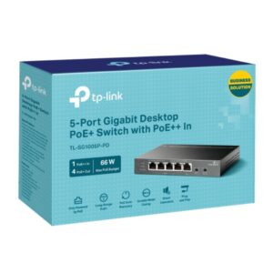 TP-Link TL-SG1005P-PD 5-Port Gigabit Desktop PoE+ Switch with 1-Port PoE++ In, 4-Port PoE+ Out, Metal Case, Long Range 250M, Up to 66W Total POE Budge