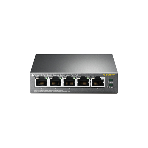TP-Link TL-SG1005P 5-Port Gigabit Desktop Switch with 4-Port PoE, 5 Gigabit RJ45 ports including 4 PoE ports, 56W PoE Power supply, steel case - Image 2
