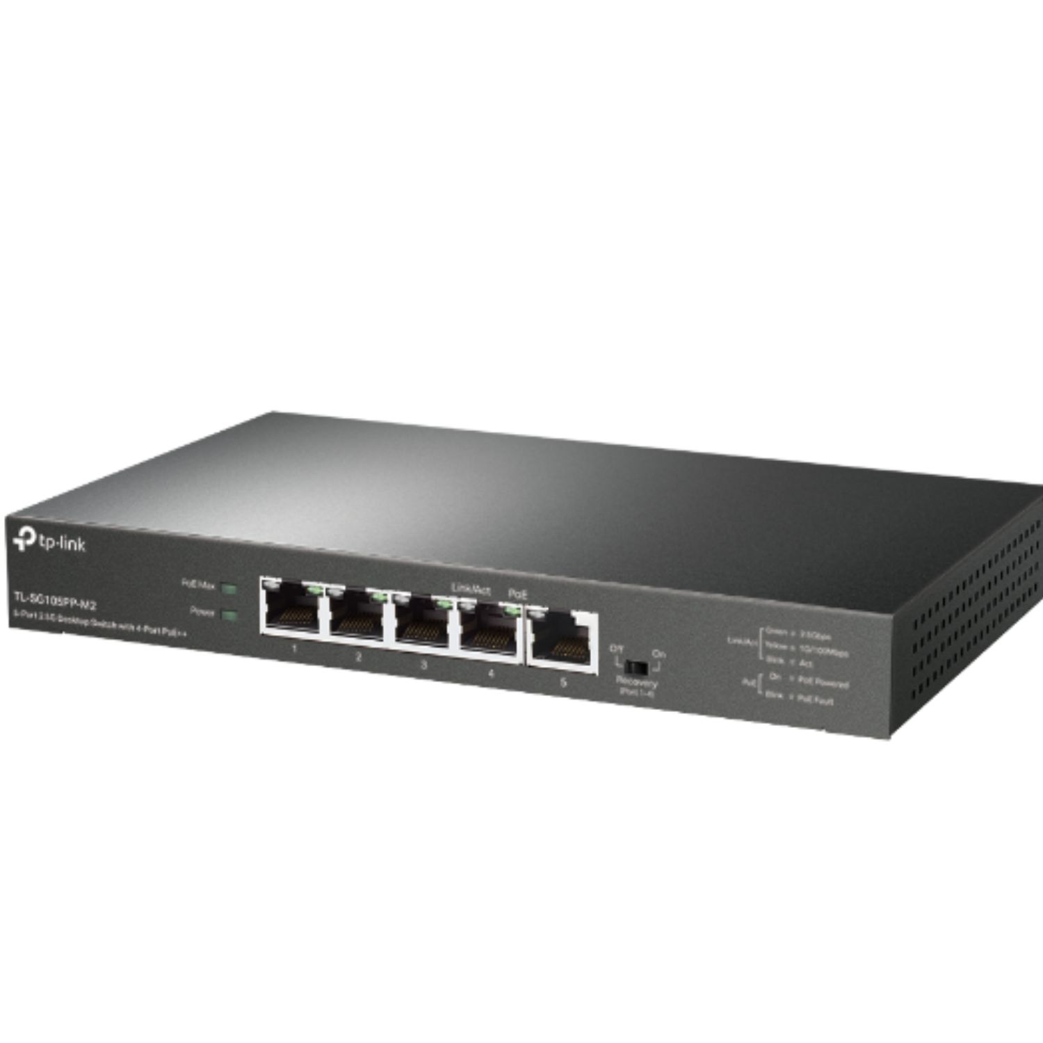 TP-Link TL-SG105PP-M2 5-Port 2.5G Desktop Switch with 4-Port PoE++, 4× 2.5G PoE++ Ports, 1x 2.5G Non-PoE Port, PoE Auto Recovery for Port1-4, Plug and - Image 2