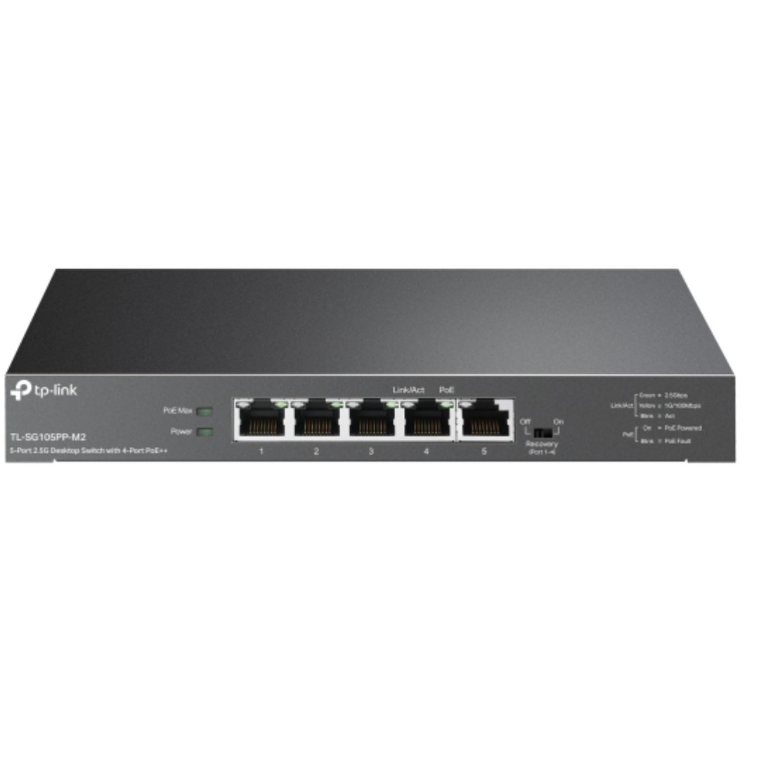 TP-Link TL-SG105PP-M2 5-Port 2.5G Desktop Switch with 4-Port PoE++, 4× 2.5G PoE++ Ports, 1x 2.5G Non-PoE Port, PoE Auto Recovery for Port1-4, Plug and - Image 3