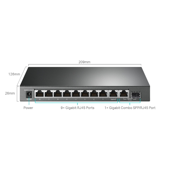 TP-Link TL-SG1210MPE 10-Port Gigabit Easy Smart Switch with 8-Port PoE+PORT: 8× Gigabit PoE+ Ports, 2x Gigabit Non-PoE Ports, 1× Combo Gigabit SFP S - Image 4