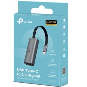 TP-Link UE302C USB Type-C to 2.5 Gigabit Ethernet Network Adapter, 1 USB 3.0 Type-C Connector, 1×2.5 Gigabit Ethernet Port, Foldable, Portable Design