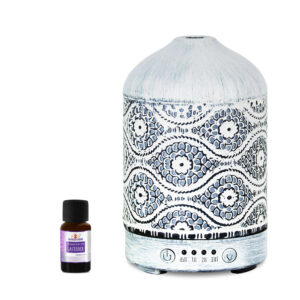 mbeat® activiva Metal Essential Oil and Aroma Diffuser-Vintage White -100ml Built-in 7 LED colour changing Auto stop misting Product (LS)