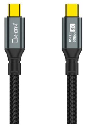 Oxhorn 2m USB-C to USB-C USB 3.2 Gen2 Braided 20Gbps 8K@60Hz 5A 20V 100W PD Fast Charging Video Cable for Laptop Phone Tablet Docking USB-C Devices