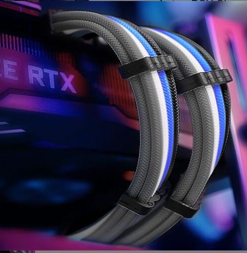 (LS)Antec PSU - Sleeved Extension Cable Kit V2 - Blue / White / Black . 24PIN ATX, 4+4 EPS, 8PIN PCI-E, 6PIN PCI-E, Compatible with Standard PSU - Image 4