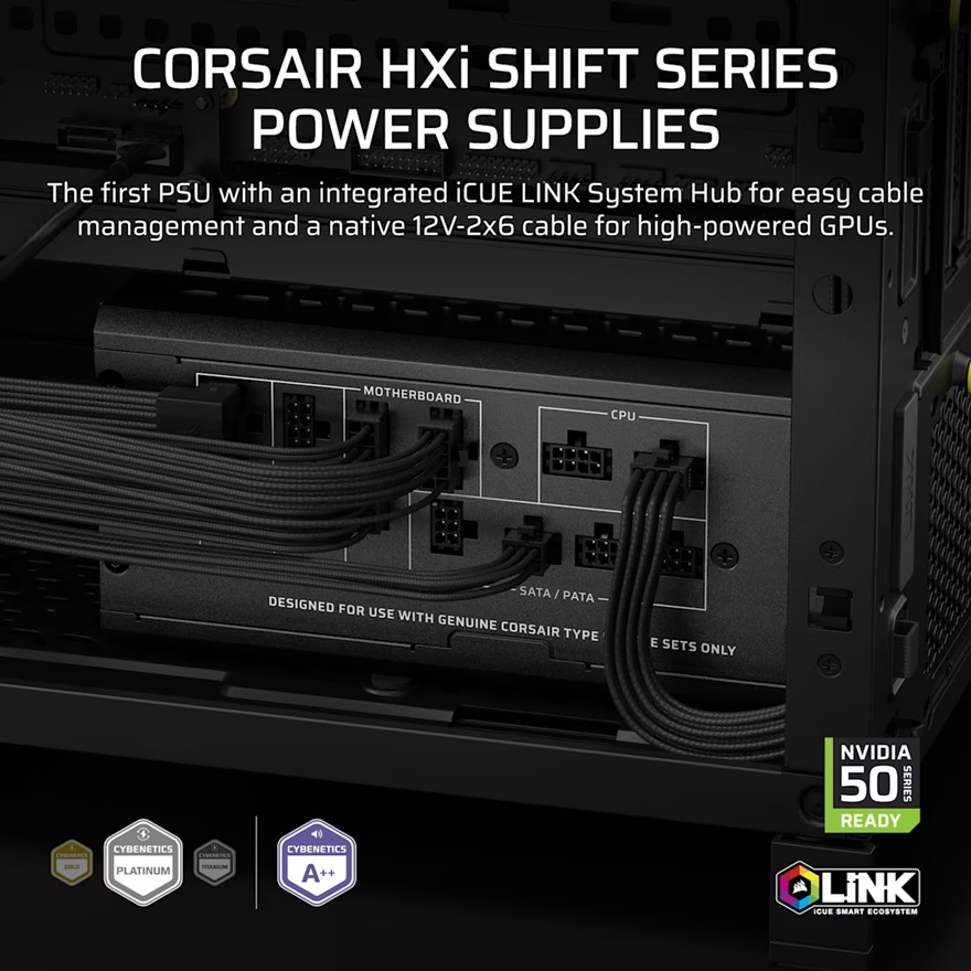 Corsair HX1200i SHIFT Fully Modular Platinum ATX Power Supply, ATX 3.1, 8x PATA, 2x EPS, 8x SATA, 4x PCIe, DSP, fully modular, 140mm FDB fan, 10yr WTY - Image 3