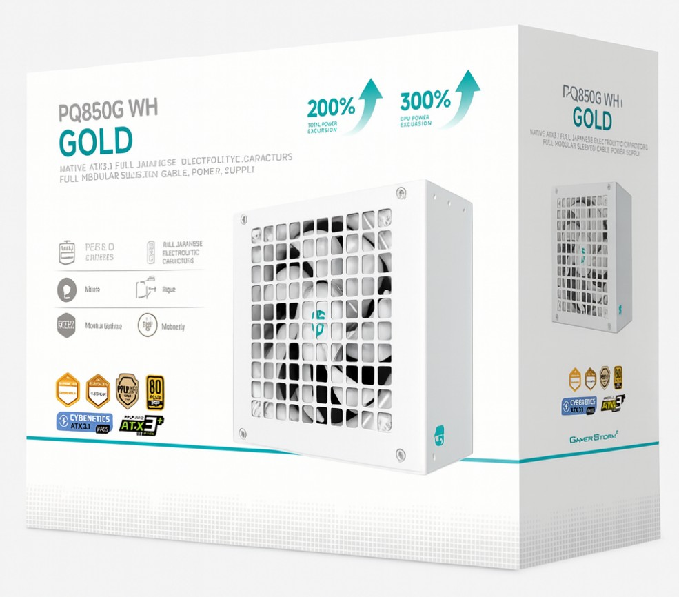 DeepCool PQ850G WH 850W Gamer Storm 80+ Gold/Cybenetics Fully Modular ATX Power Supply 120mm Fan, Japanese Capacitors, DC to DC, ATX12V V3.1,
