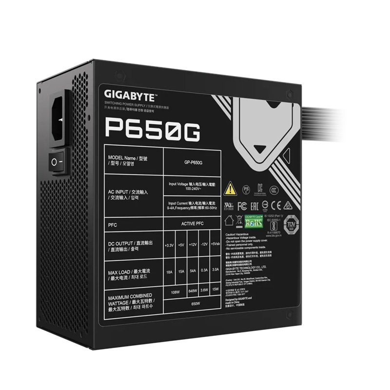 Gigabyte GP-P650G 650W ATX PSU Power Supply 80+ 120mm 12V >100K Hrs 60-50 Hz 650W 120mm Fan 80 PLUS Gold - Image 4