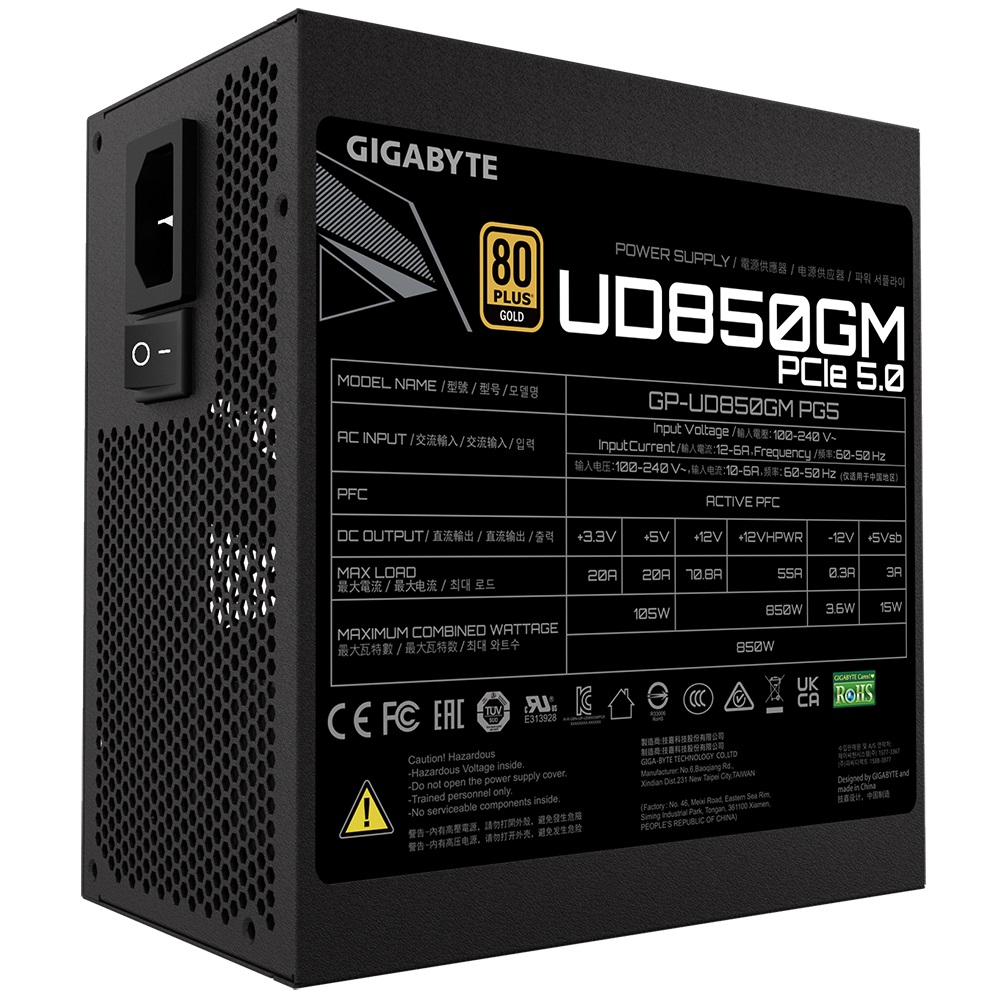 Gigabyte UD850GM PG5 (rev. 2.0) 850W ATX PSU Power Supply 80 PLUS GOLD Fan Type 120mm Hydraulic Bearing(HYB)fan >100,000 hours - Image 2
