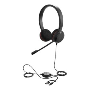 Jabra Evolve 20 SE, USB C/A, UC Stereo Headset, Plug-and-play, Noise-cancelling, Clearer Conversation, Manage Calls Easily, Leatherette Ear Cushions