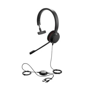 Jabra Evolve 20 SE, USB C/A, MS Mono Headset, Plug-and-play, Noise-cancelling, Clearer Conversation, Manage Calls Easily, Leatherette Ear Cushions