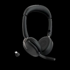 Jabra Evolve2 65 Flex UC Stereo Bluetooth Headset, Link380c USB-C Dongle Included, Foldable Design, 2Yr Warranty, ANC, 30m Wireless Range