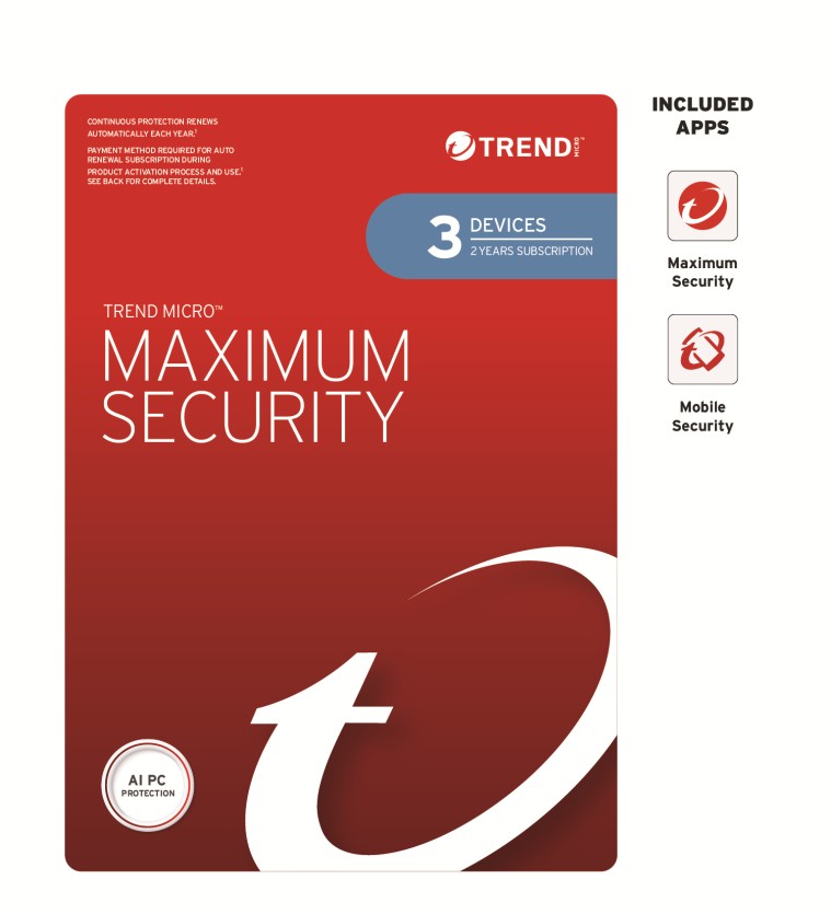 Trend Micro Maximum Security (3 Devices) 2 Year Retail Mini Box Auto Renew