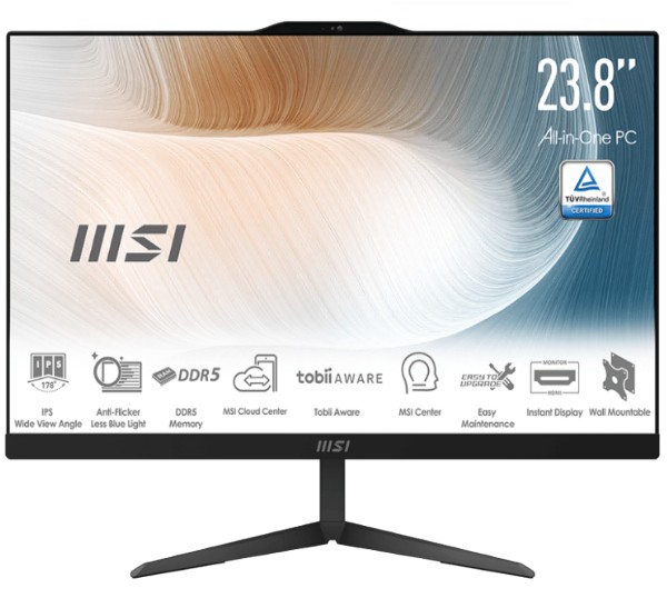 MSI Modern AM242P 1M-1832AU AIO Black, 23.8' Non-Touch, Core 7 150U/D5 2x8G /1TB SSD/WiFi6/Webcam/Height Adjustable/Wired KBM/Win11Pro/3Y Onsite