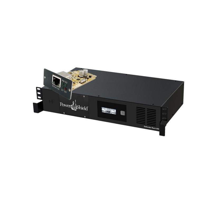 PowerShield Defender Rackmount Network Ready Bundle (1xPSDR800 + 1xPSSNMPV1), 4 AUS sockets, user-replaceable batteries