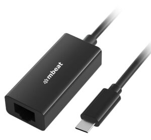 mbeat®  USB-C Gigabit Ethernet Adapter - Black Fast and secure RJ45, up to 1000Mbps speed. Plug-and-play Compact and lightweigh (LS)