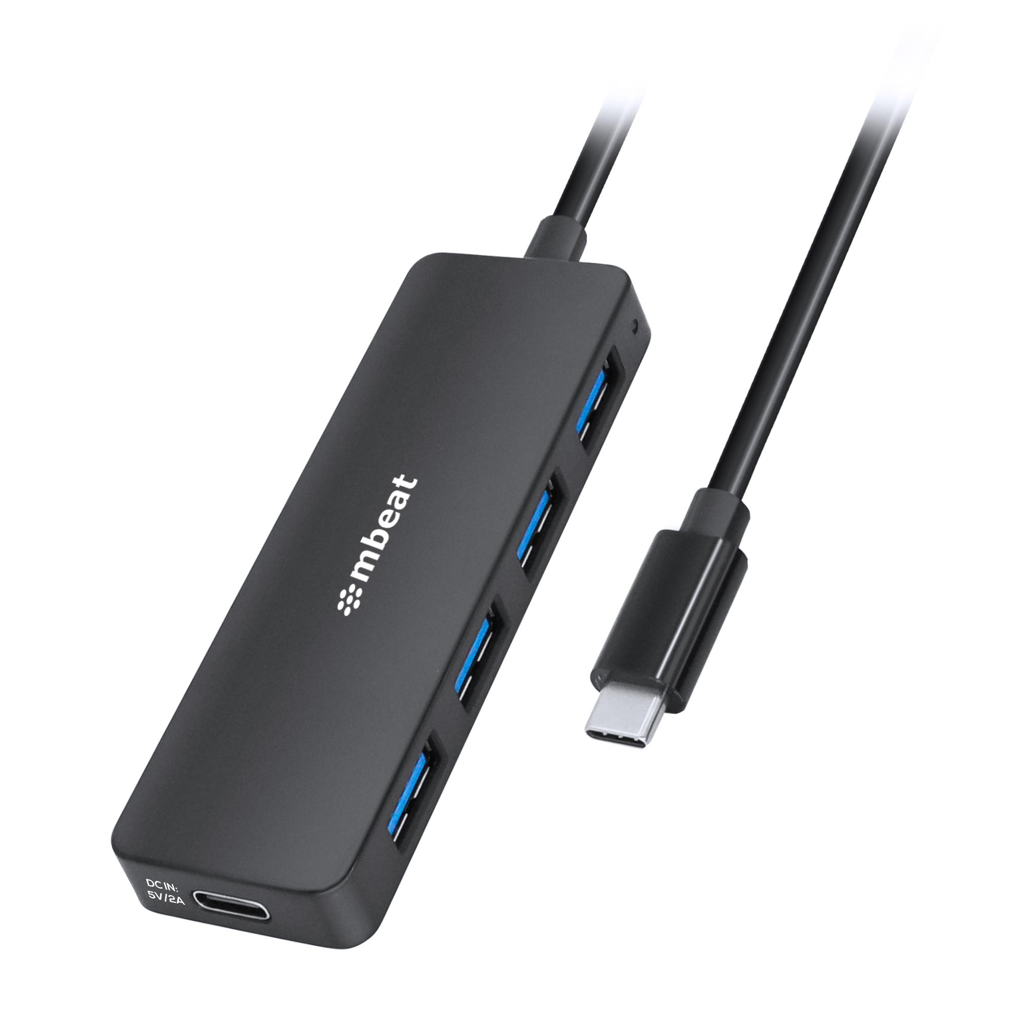 mbeat® 4-Port USB-C Hub with USB-C DC Port Compact and Portable Design Flexible Device Connectivity Data Transfer Speed: 5Gbps Weight: 30g