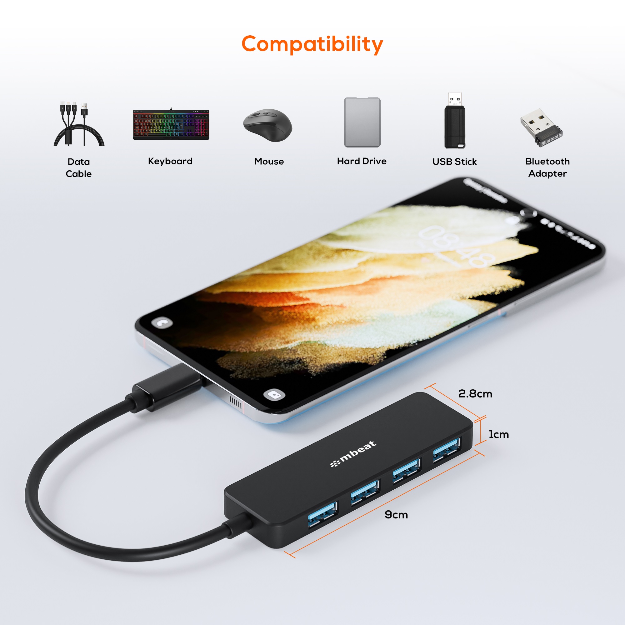 mbeat® 4-Port USB-C Hub with USB-C DC Port Compact and Portable Design Flexible Device Connectivity Data Transfer Speed: 5Gbps Weight: 30g - Image 2