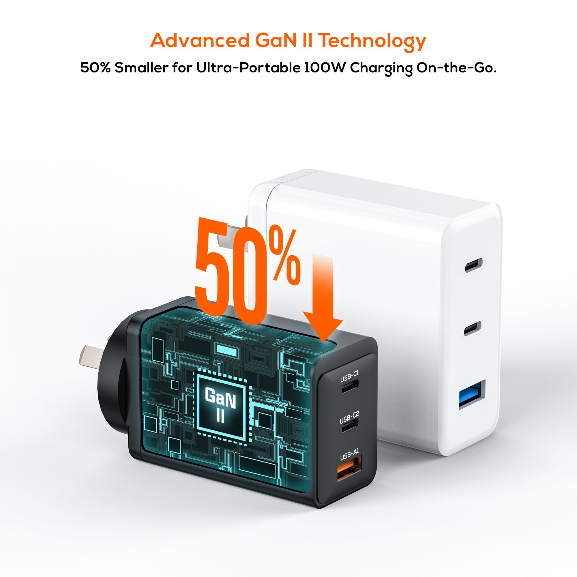 mbeat® Gorilla Power PD 100W GaN II USB-C Charger 50% smaller than the standard Supports a wide range of devices Product Weight: 180g - Image 2