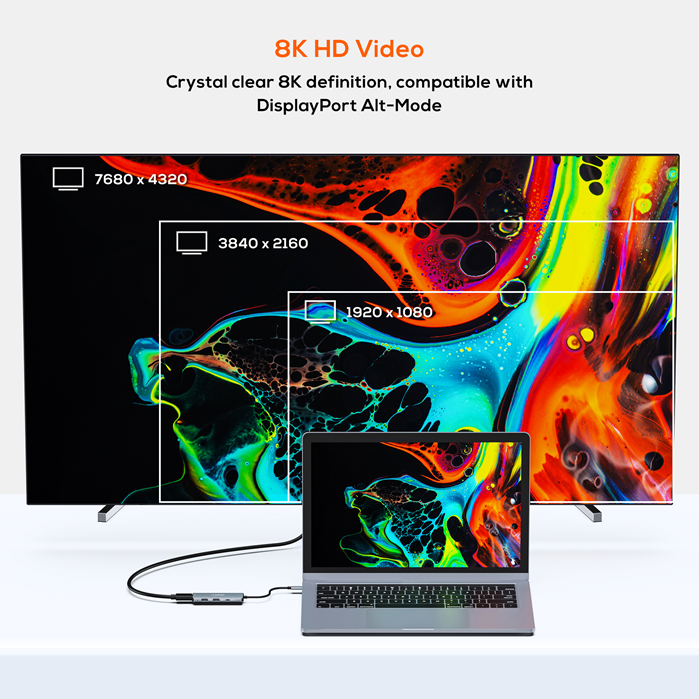 mbeat® Elite 7-in-1 Multifunction USB-C 3.2 Hub with 8K HDMI 100W Pass Through - 1x HDMI, 2x USB-A 1x USB-C, 1x USB-C 100W Charging, 1x Micro-SD - Image 2