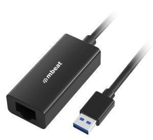 mbeat® USB 3.0 Gigabit Etherent Adapter - Black RJ45, up to 1000Mbps speed. Compact and lightweight Material: ABS Plastic Weight: 24.5g