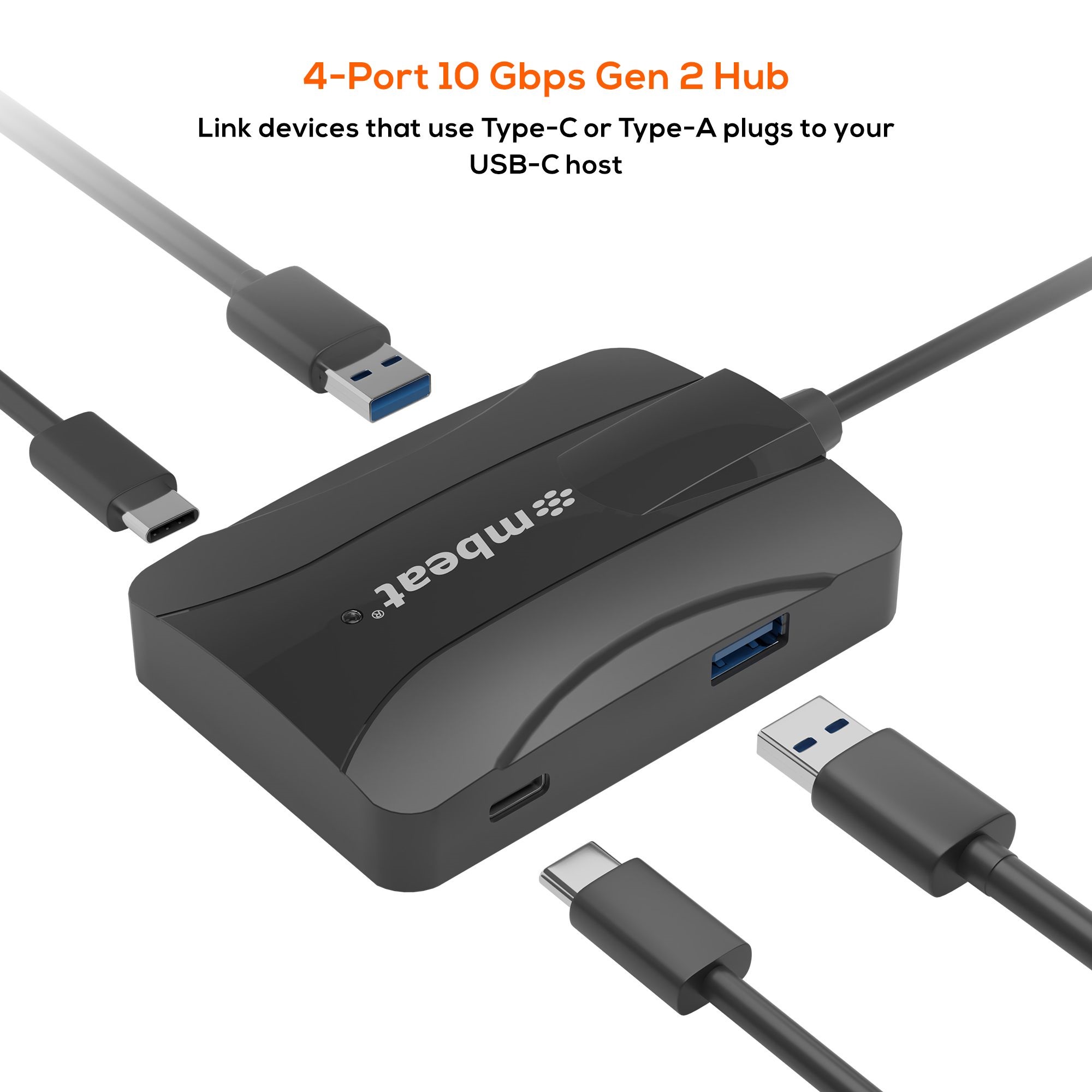 (LS)mbeat® 4-Port 10Gbps USB-C 3.2 Gen2 Hub (2 USB-A & 2 USB-C) Sleek, compact, and portable Cable Length: 16cm USB-C and Thunderbolt 3 10Gbps. - Image 2