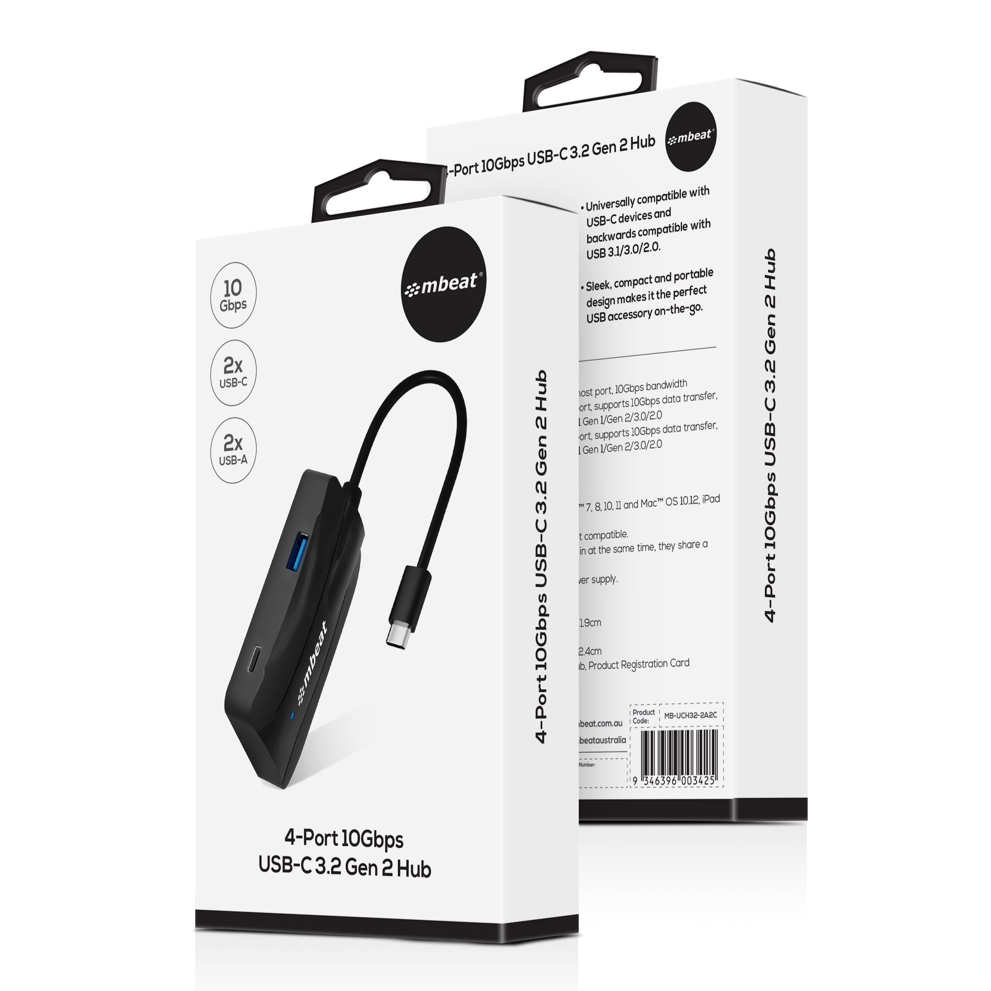 (LS)mbeat® 4-Port 10Gbps USB-C 3.2 Gen2 Hub (2 USB-A & 2 USB-C) Sleek, compact, and portable Cable Length: 16cm USB-C and Thunderbolt 3 10Gbps. - Image 4