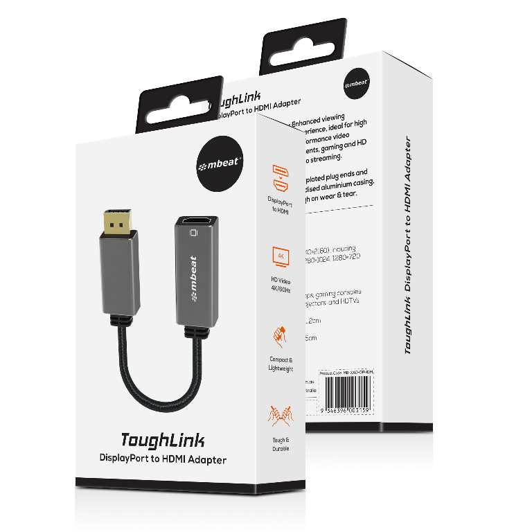 mbeat® Elite Display Port to HDMI Adapter - Converts DisplayPort to HDMI Female Port, Supports 4K@60Hz (3840×2160), Nylon Braided Cable - Space Grey - Image 4