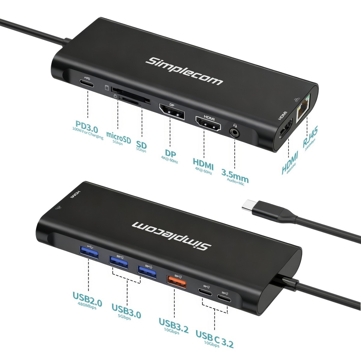 Simplecom CHT814 14-in-1 USB-C 4K Triple Display MST Docking Station with Dual HDMI DP - Image 4