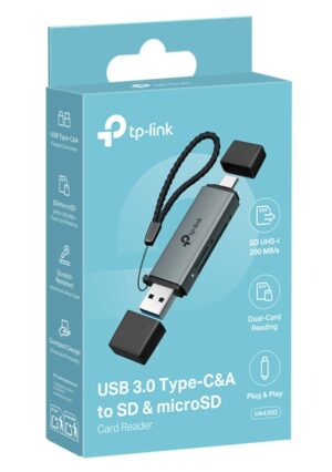 TP-Link UA430D USB 3.0 Type-C&A to SD & microSD 3.0 Card Reader, support SD，SDHC、SDXC，microSD、microSDHC、microSDXC cards up to 2TB.