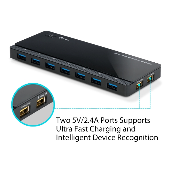 TP-Link UH720 USB 3.0 7-Port Hub with 2 Charging Ports 5V/2.4A 5Gbps transfer speeds for iOS and Android devices - Image 4