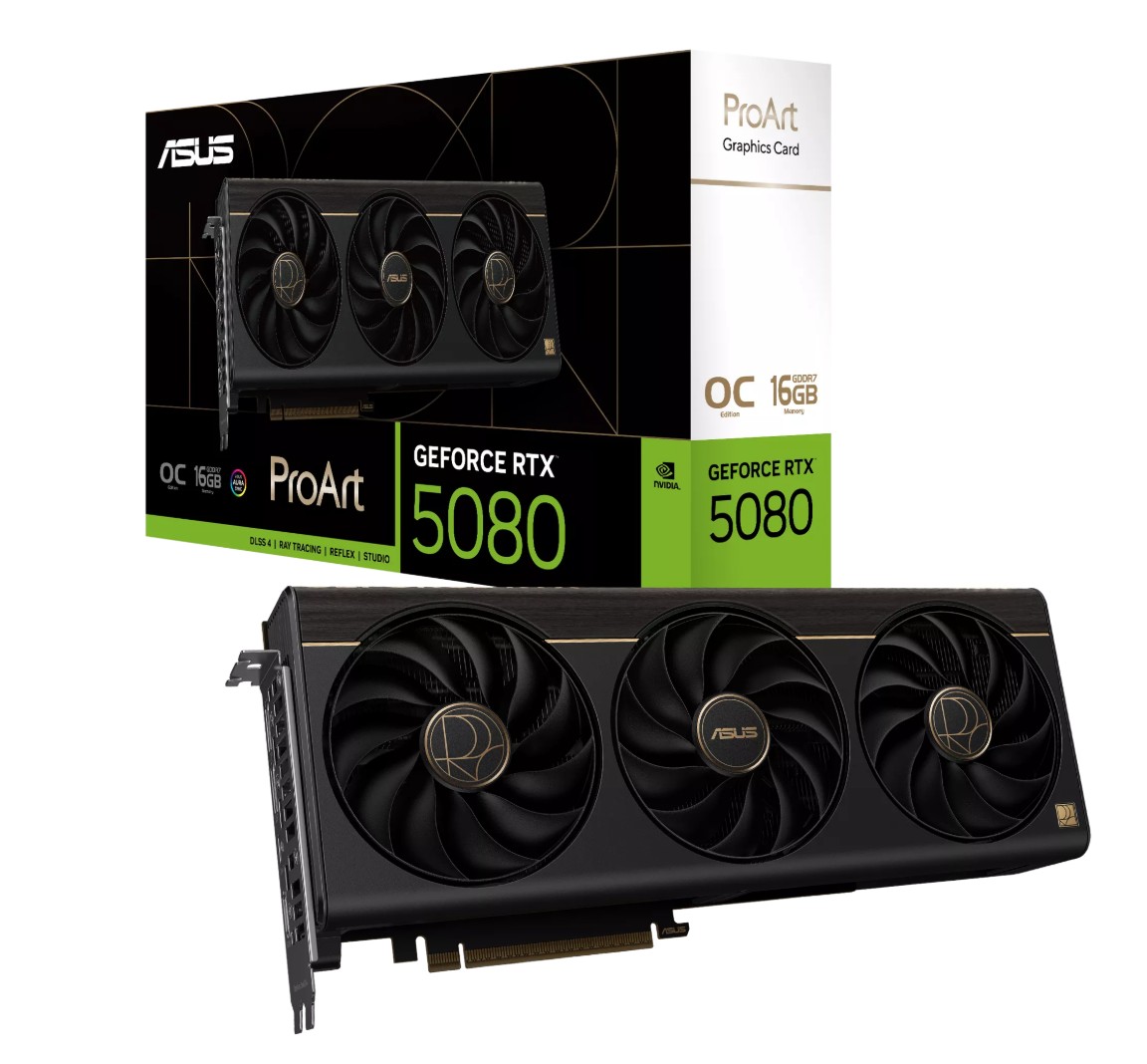 ASUS nVidia GeForce PROART-RTX5080-O16G RTX5080 16GB GDDR7 OC Edition 2700 MHz Boost Clock 30 Gbps 256-bit Digital Max Resolution 7680 x 4320