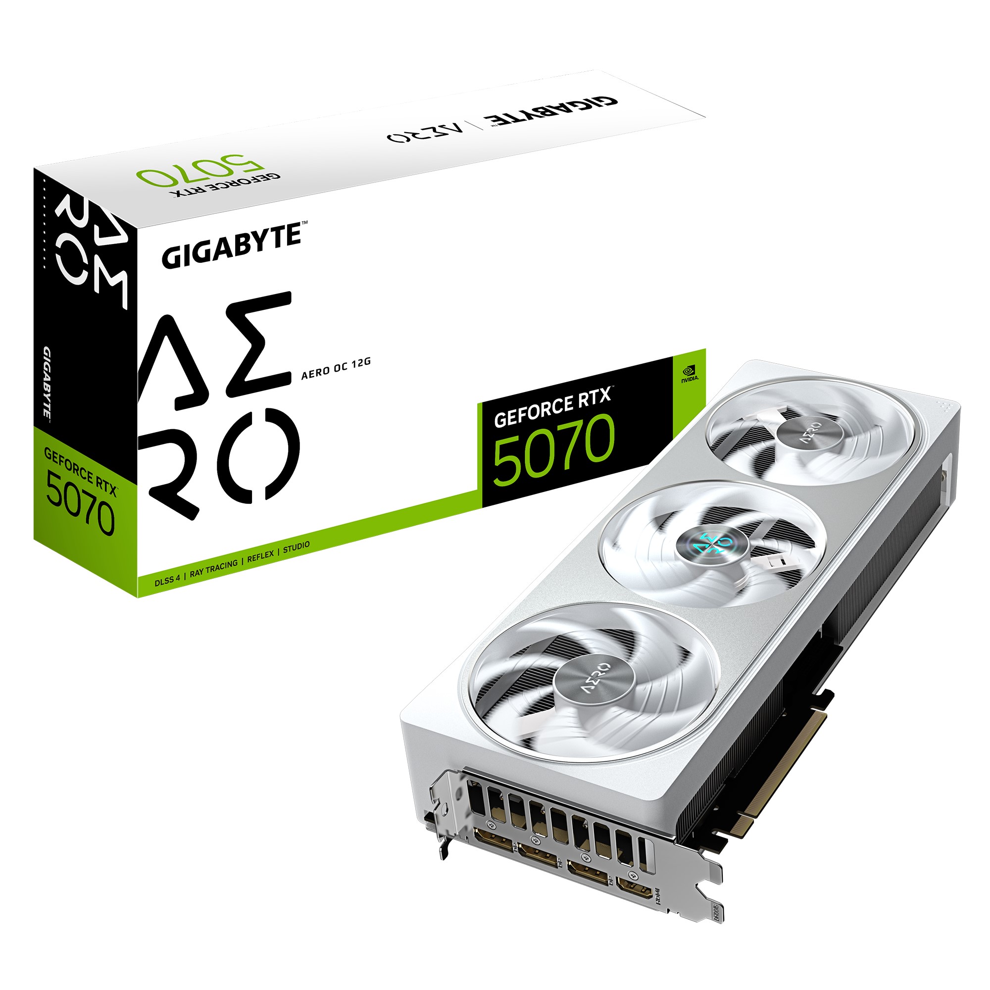 Gigabyte GeForce RTX™ 5070 AERO OC 12G, 2625 MHz, CUDA 6144, 128 Gbps, GDDR7,192 bit, PCI-E 5.0, P[SU 750W, DisplayPort 2.1b *3 HDMI 2.1b *1