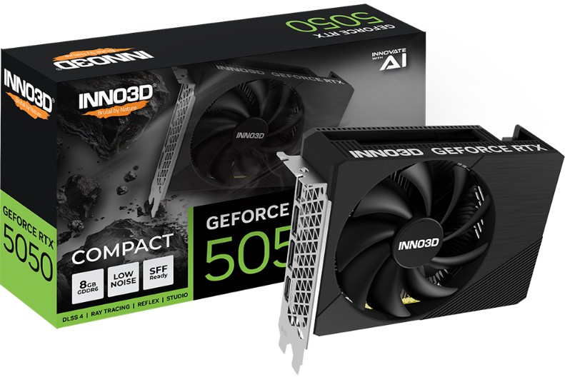 INNO3D nVidia GeForce RTX 5050 Compact 8G GDDR6, 2572MHz Boost Clock, RAM20Gbps, 3xDP+HDMI, 148x118x41mm (5050)