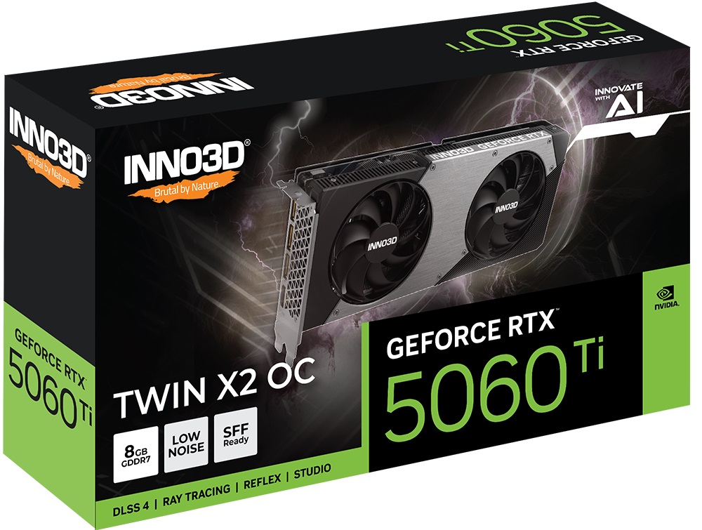 INNO3D nVidia GeForce RTX 5060 Ti TWIN X2 OC 8GB GDDR7, 2602MHz Boost Clock, RAM 28Gbps, 3xDP, 1xHDMI, 250x116x41mm - Image 2