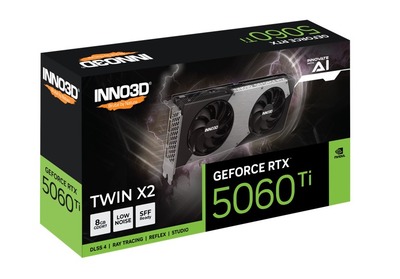 INNO3D nVidia GeForce RTX 5060 Ti TWIN X2 8GB GDDR7, 2572MHz Boost Clock, RAM 28Gbps, 3xDP, 1xHDMI, 250x116x41mm - Image 2
