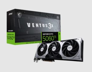 MSI nVidia GeForce RTX™ 5060 Ti 8G VENTUS 3X OC, PCI Express® Gen 5 x 16, Boost: 2602 MHz, CUDA 4608 Units, 8GB GDDR7, HDMI™ x 1