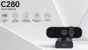 RAPOO C280 2K Webcam - Wide Angle Lens, Noise Canceling Mic, Plug & Play, Teams, Google Meet, Zoom, Does Not Support Windows Hello