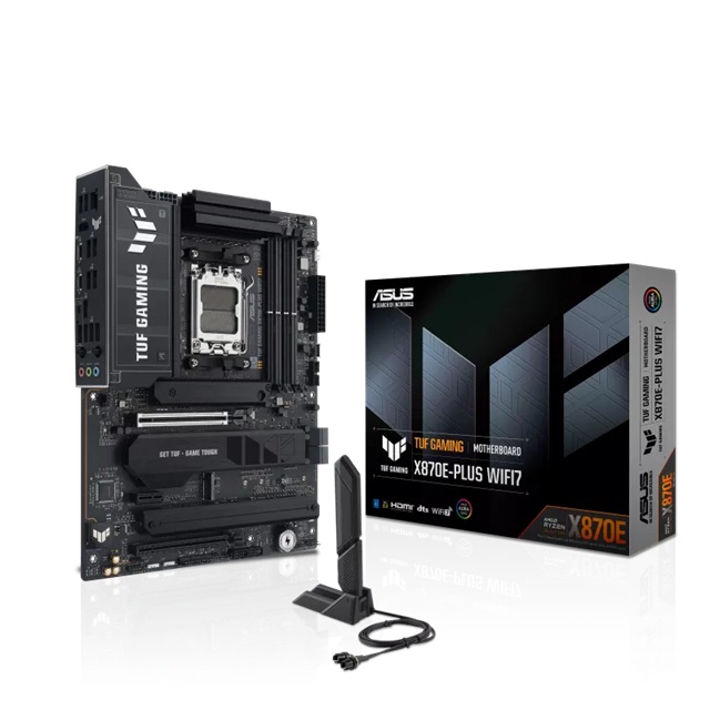 ASUS AMD TUF GAMING X870E-PLUS WIFI7 (AM5) ATX Motherboard, DDR5 256GB 8000+MT/s, PCIe 5.0, 4xM.2, 2.5GbE, WiFi 7, USB4 40Gbps