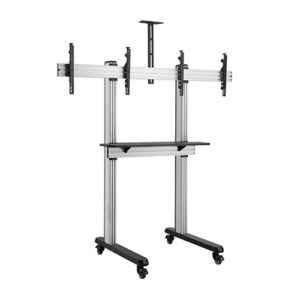 Brateck Dual Screen Video Conferencing TV Cart for 45'-55' TVs Up to 50kg each, Fine Texture Grey