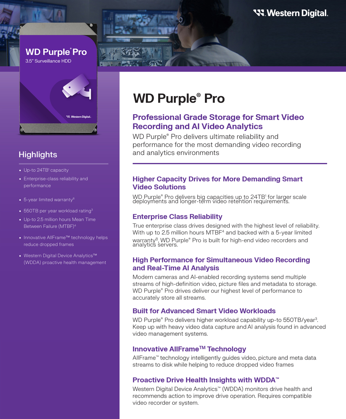WD Purple Pro 12TB 3.5 SATA HDD, WD122PURP