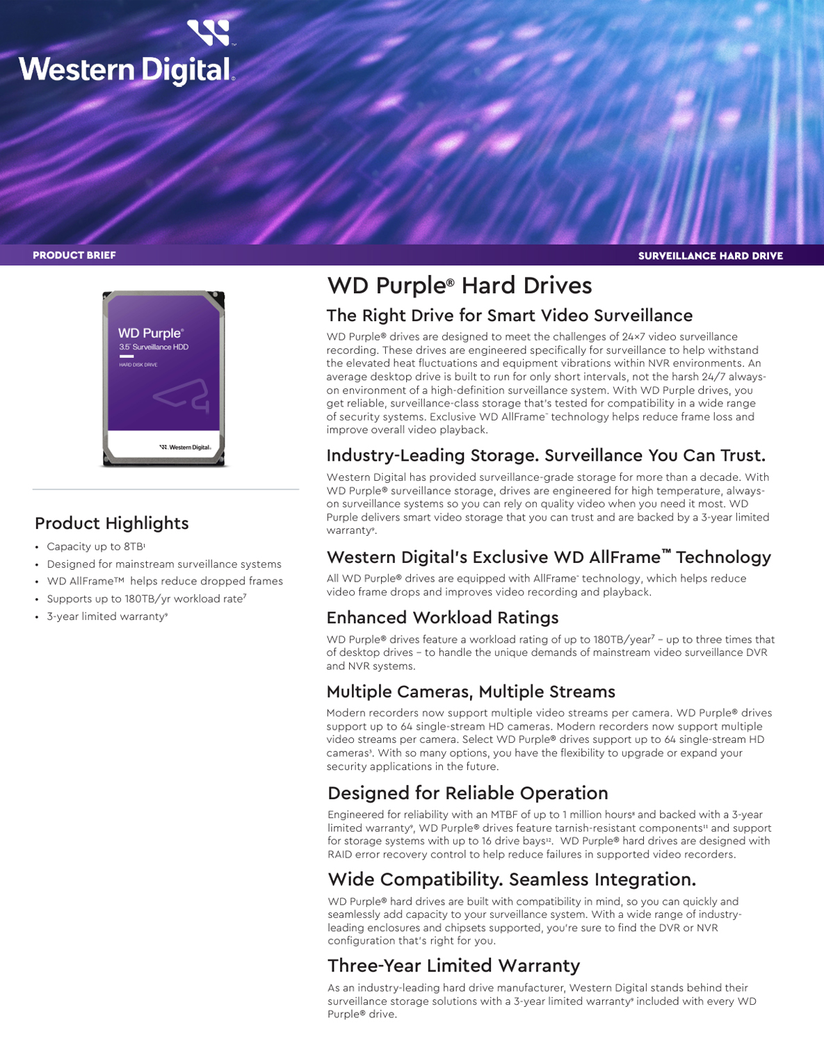 WD Purple 1TB 3.5 SATA HDD, WD11PURZ