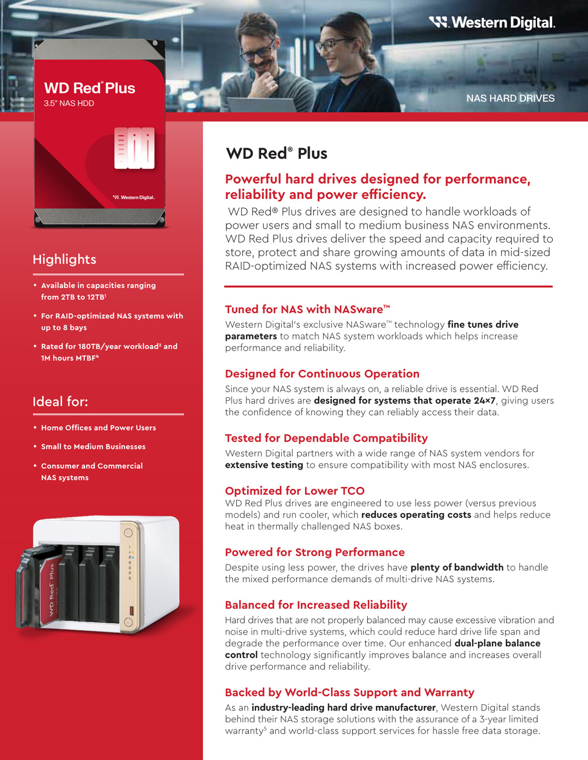 Western Digital WD Red Plus 10TB 3.5 NAS HDD, WD100EFGX