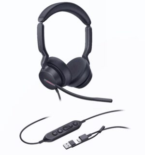 Yealink UH46 Dual Teams USB-C/A Microsoft Certified Teams USB Wired Headset 3-Noise-Canceling Microphones 35mm Speaker Busylight Leather Controller